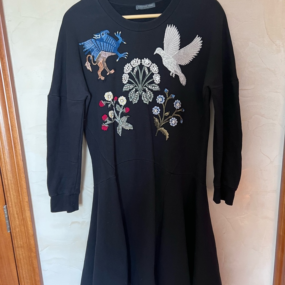 Black Dress with Embroidered Birds and Flowers